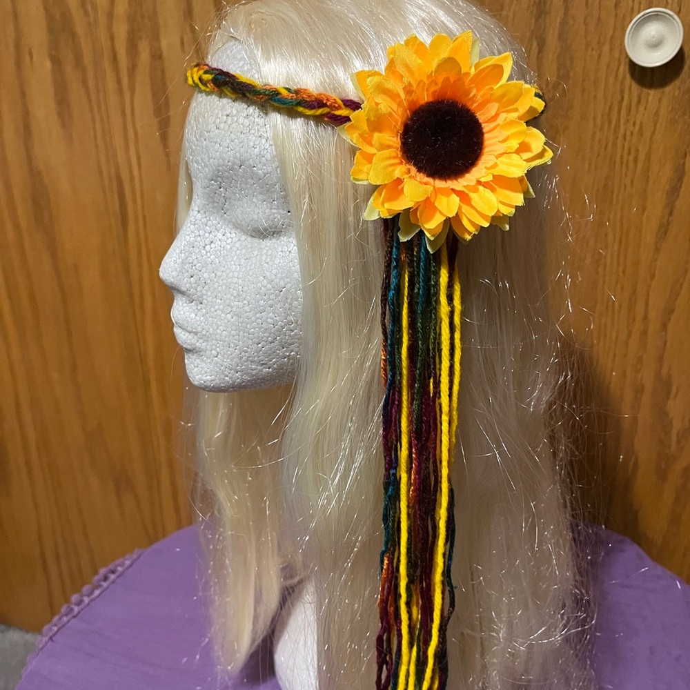 Sunflower Boho Headband with Multicolor Braids